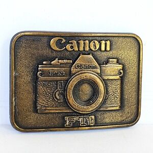 Vtg 70's Canon FTb Camera Belt Buckle Brass Tone Photography Accessory Retro 822